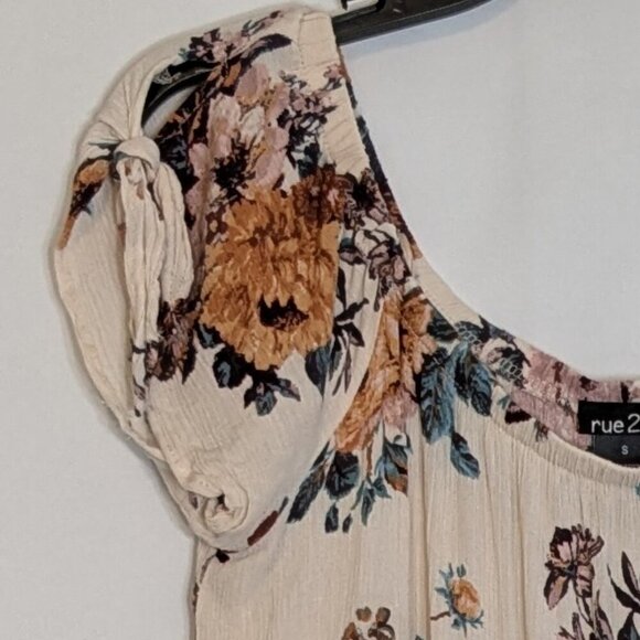 RUE 21 Beige/Yellow Gold, Short Sleeve Boho Peasant Straight Mini Dress; Size S - Picture 2 of 5